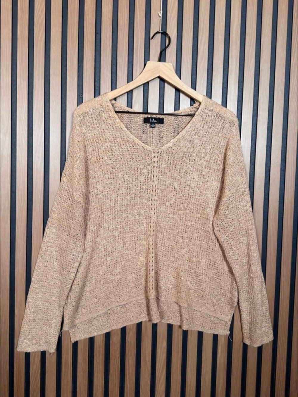 Lulus Sweater Medium Womens Beige Open Knit Long Sleeve Pullover Stretch